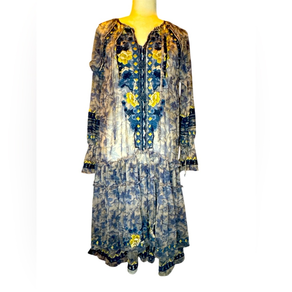 Johnny Was Floral Sheer Embroidered Women's Dress - Picture 1 of 6